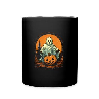 Gruseliger Geist Mit Kürbis Halloween Nacht Szene - Tasse einfarbig - Schwarz - Vorne