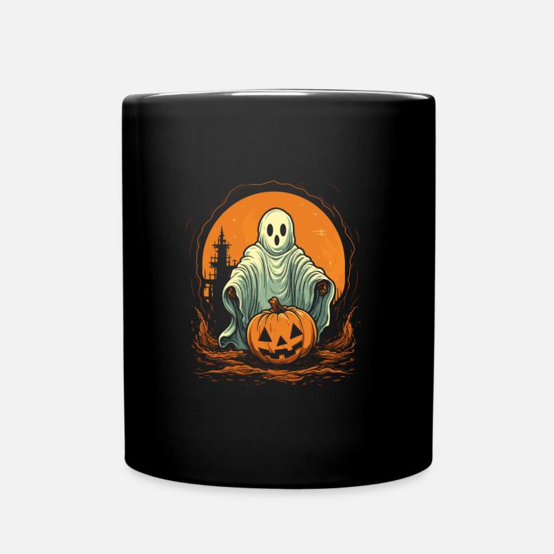 fantôme effrayant avec citrouille scène de nuit d’Halloween - Mug uni - noir