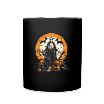 Scary skeleton zombie with pumpkins - Full Colour Mug - black - Front