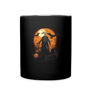 Skeleton Zombie Priest With Bats In Front Of Moon - Full Colour Mug - black - Front