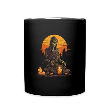 Gloomy skeleton with candles in front of full moon - Full Colour Mug - black - Front