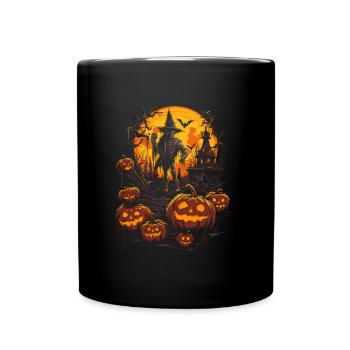 Scary witch figure with glowing pumpkins - Full Colour Mug - black - Front
