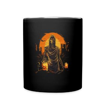 Momie squelette aux yeux brillants et lanternes - Mug uni - noir - Devant