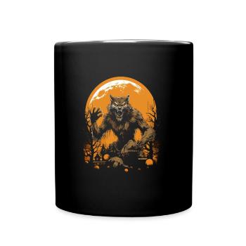 Werewolf Howls Before Full Moon In Halloween Night - Full Colour Mug - black - Front