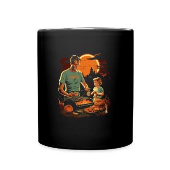 Halloween barbecue with pumpkins and family - Full Colour Mug - black - Front