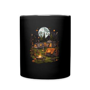Spooky Halloween camping adventure in the forest - Full Colour Mug - black - Front