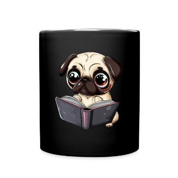 Lesender Mops: Das perfekte Design für - Tasse einfarbig - Schwarz - Vorne