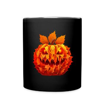 Autumn Halloween: pumpkin and warm foliage - Full Colour Mug - black - Front
