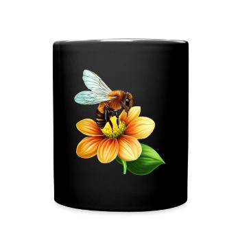Honey bee at work: bloom pollination design - Full Colour Mug - black - Front