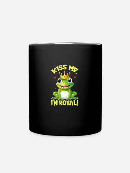Grüner Frosch Comic König - Tasse einfarbig - Schwarz