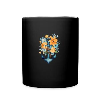 Ancre bleue à fleurs - Mug uni - noir - Devant