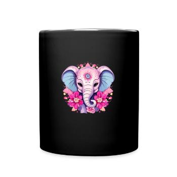 Rosa Elefant - Indische Blüten & Ornamente - Tasse einfarbig - Schwarz - Vorne
