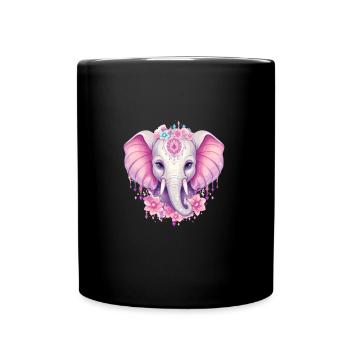 Indischer Elefant in Rosa - Flora und Ornamentik - Tasse einfarbig - Schwarz - Vorne