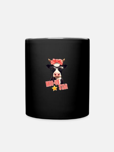 MOO-VIE STAR - Comic-Kuh mit goldenem Stern - Tasse einfarbig - Schwarz