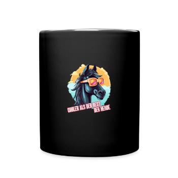 Cartoon-Pferd, Vintage Meer & Sonne - Cooler - Tasse einfarbig - Schwarz - Vorne