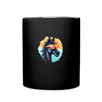 Cartoon Pferd Sonnenbrille Vintage Meer - Tasse einfarbig - Schwarz - Vorne