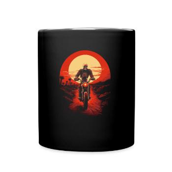 Skeleton on motorcycle in gloomy sunset - Full Colour Mug - black - Front