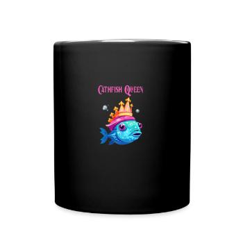 Catfish Queen Cartoon - Für Anglerinnen - Tasse einfarbig - Schwarz - Vorne