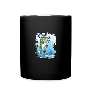 barsch angeln Fisch fischen - Tasse einfarbig - Schwarz - Vorne