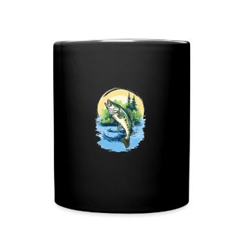 Barsch angeln See fischen - Tasse einfarbig - Schwarz - Vorne