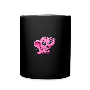 Cartoon rosa Baby Elefant springt umher - Tasse einfarbig - Schwarz - Vorne
