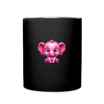 cartoon Baby elephant sitzt lächelnd - Tasse einfarbig - Schwarz - Vorne