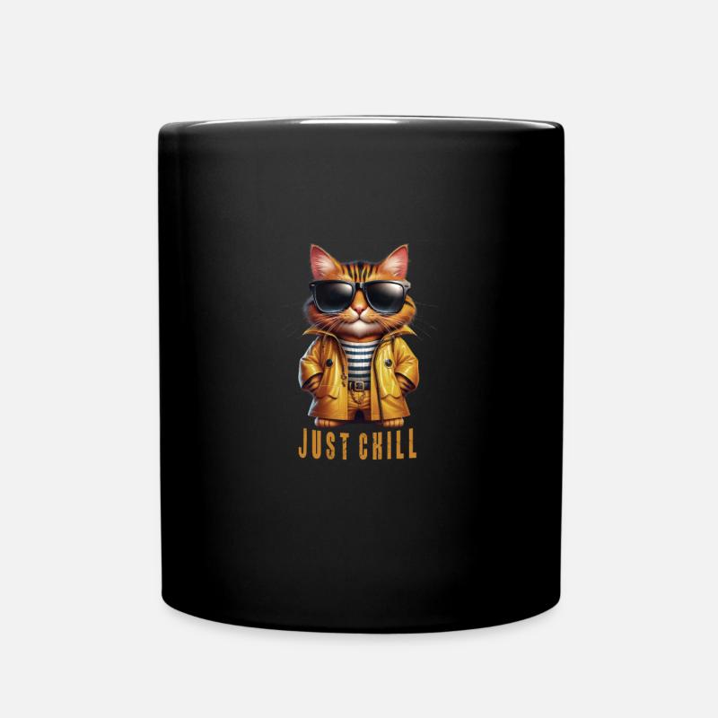 Cartoon Katze im Regenmantel - Tasse einfarbig - Schwarz