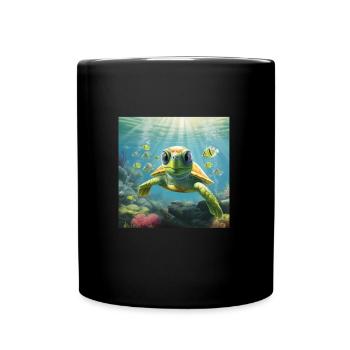 Cartoon turtle dives in the sea - Full Colour Mug - black - Front