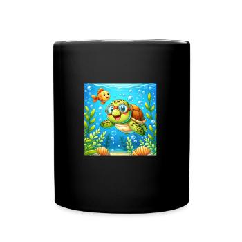 Little cartoon turtle with swimming goggles - Full Colour Mug - black - Front