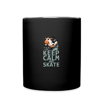 Comic Kuh Eislaufen - Keep Calm and Skate - Tasse einfarbig - Schwarz - Vorne