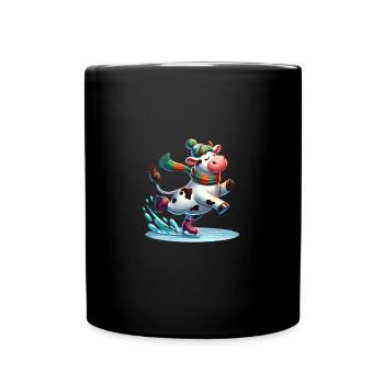 Schlittschuh laufen Kuh - Winter comic - Tasse einfarbig - Schwarz - Vorne