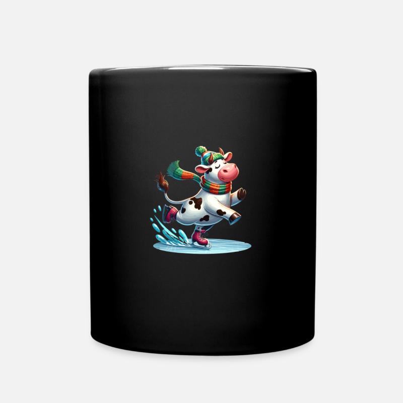 Schlittschuh laufen Kuh - Winter comic - Tasse einfarbig - Schwarz