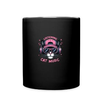 Chat comique avec des écouteurs et des lunettes de soleil à l’écoute - Mug uni - noir - Devant