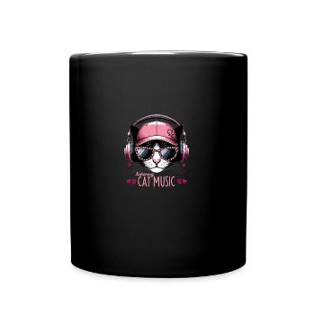 Chat de dessin animé avec des écouteurs et des lunettes de soleil - Mug uni - noir - Devant