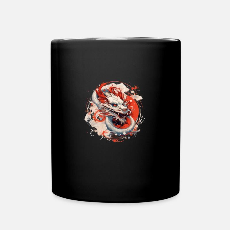 Japanischer Drachen mit roter Sonne - Tasse einfarbig - Schwarz