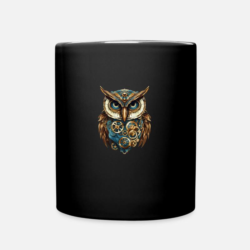 Retro Eule im Steampunk Style - Tasse einfarbig - Schwarz