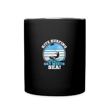 Surfen mit Wind und Meer - Tasse einfarbig - Schwarz - Vorne