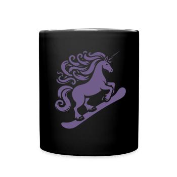 Minimalist Design: Unicorn Snowboarder - Full Colour Mug - black - Front