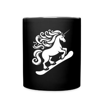 Minimalist Design: Unicorn Snowboarder - Full Colour Mug - black - Front