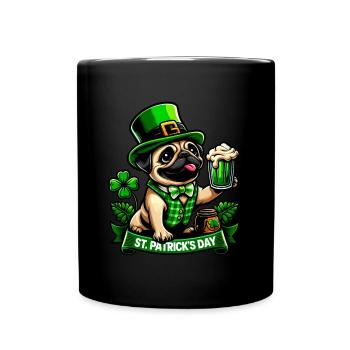 Cute cartoon pug St. Patrick's Day dog with - Full Colour Mug - black - Front