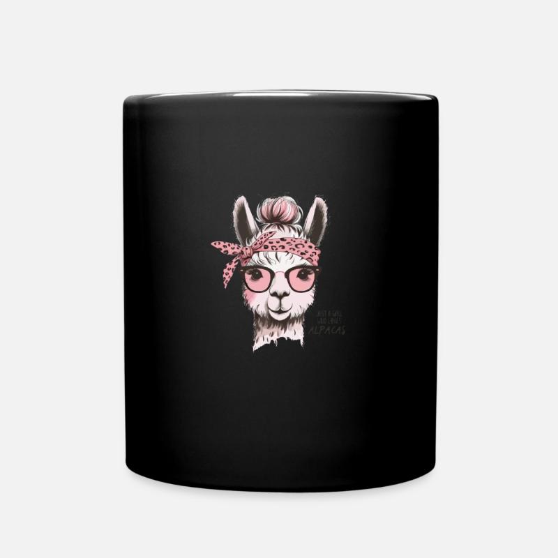 Stylisches Alpaka mit Brille - Tasse einfarbig - Schwarz