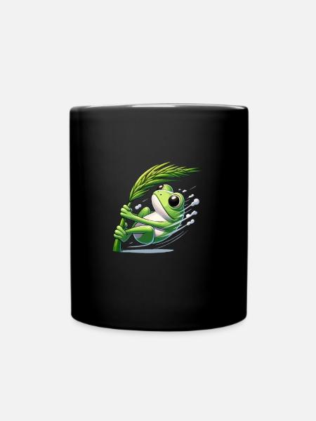 Grenouille comique accrochée à un brin d’herbe - Mug uni - noir