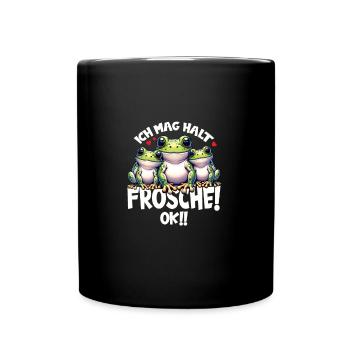 Drei lustige Comic Frösche - Tasse einfarbig - Schwarz - Vorne