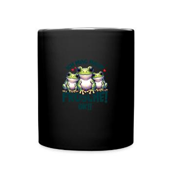 Drei lustige Comic Frösche - Tasse einfarbig - Schwarz - Vorne