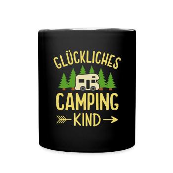 Glückliches Camping Kind Campingplatz Camper - Tasse einfarbig - Schwarz - Vorne