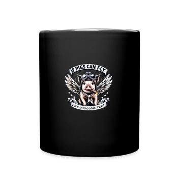 Comic Pig with Wings - Full Colour Mug - black - Front