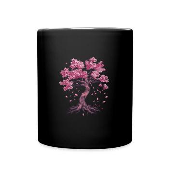 Sakura Cherry Blossom Tree with Roots - Full Colour Mug - black - Front
