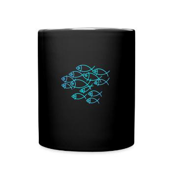 Fish School Line Art Ocean Minimalist Design - Full Colour Mug - black - Front