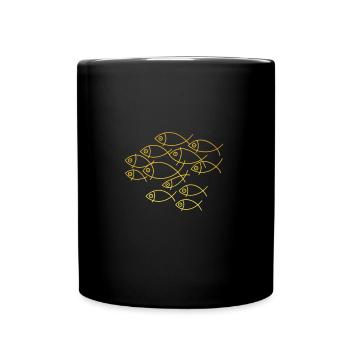 Gelber Fischschwarm Line Art Grafik - Tasse einfarbig - Schwarz - Vorne