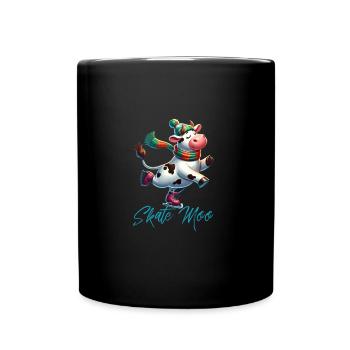 Kuh beim Eislaufen Winter Cartoon - Tasse einfarbig - Schwarz - Vorne